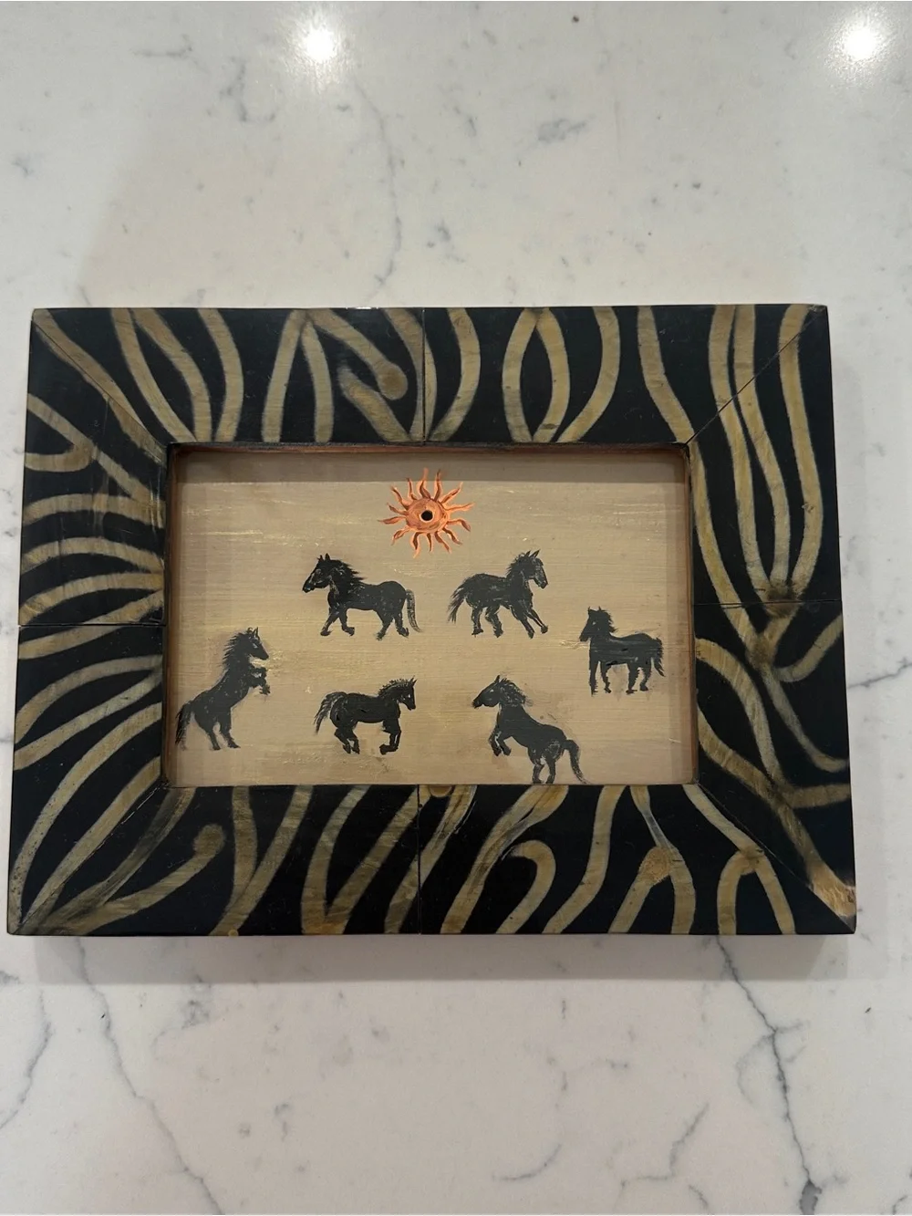 Unique Zebra Stripe Horse Wall Art Wood Frame Equestrian Decor